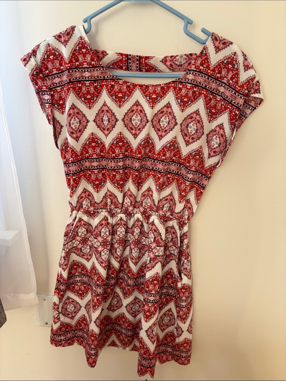 Hippie Rose Red and White Aztec-Pattern Mini Dress